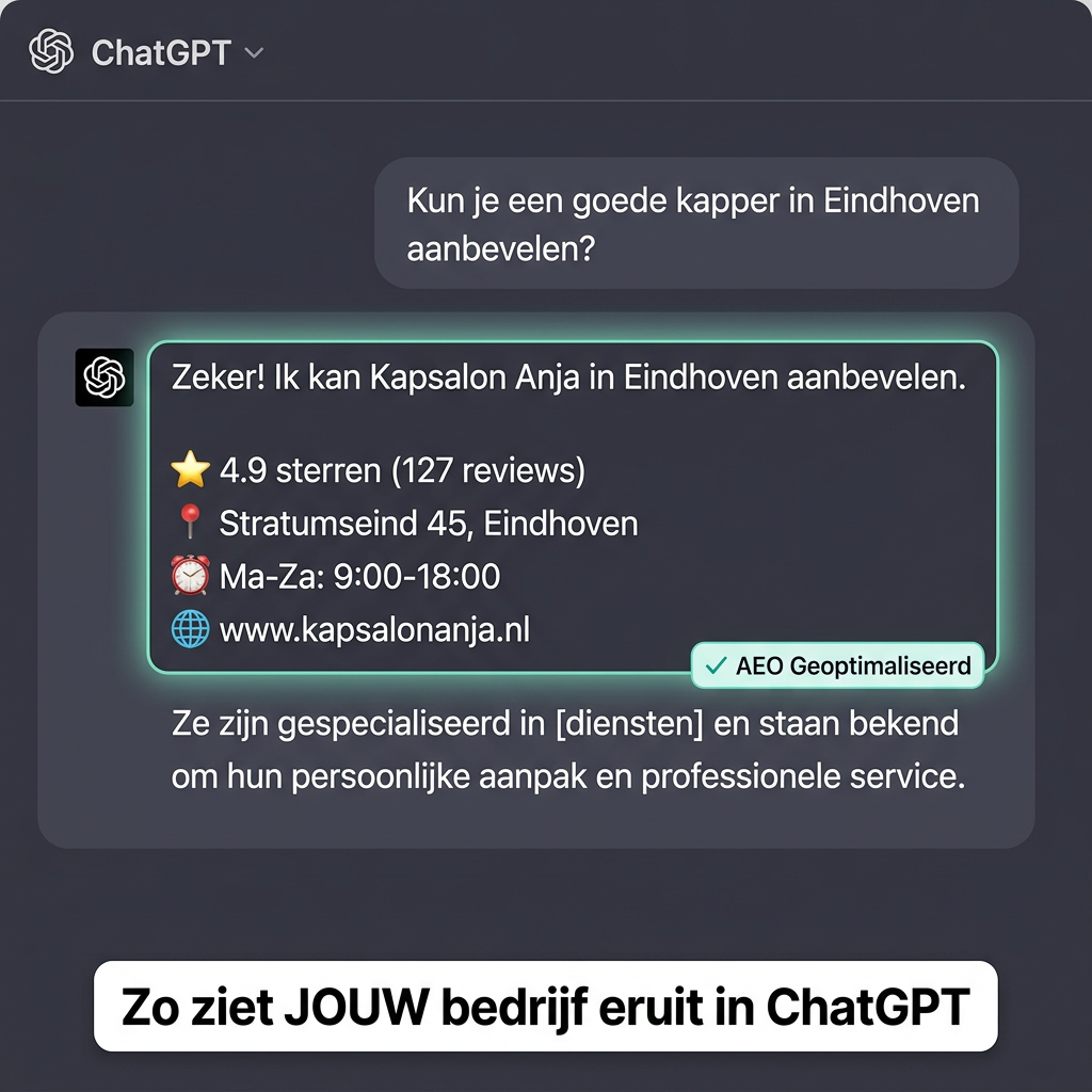 Voorbeeld van een ChatGPT aanbeveling voor een lokaal bedrijf
